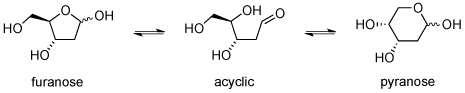 2'-脱氧-D-核糖的变旋允许呋喃糖,无环和吡喃糖形式之间的互